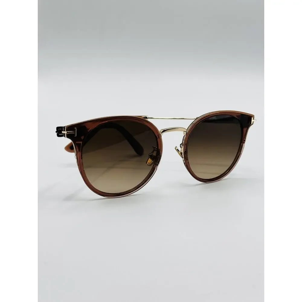 Tom Ford Sunglasses TF1244-K 45F Brown Round Brown Gradient Lens 54mm Asian Fit